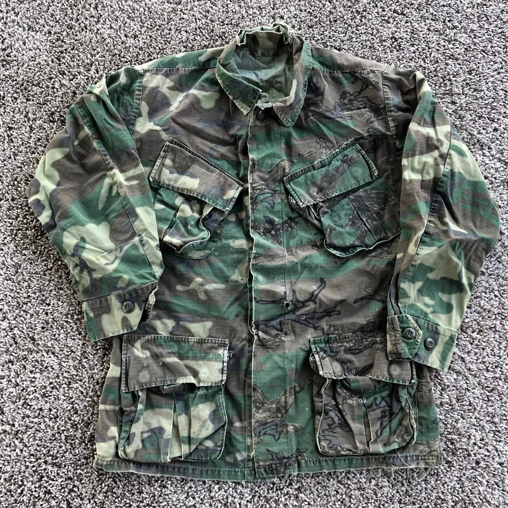 Vintage Vietnam Era OG 107 US‎ Army Sateen Fatigue Shirt Cotton Distressed READ